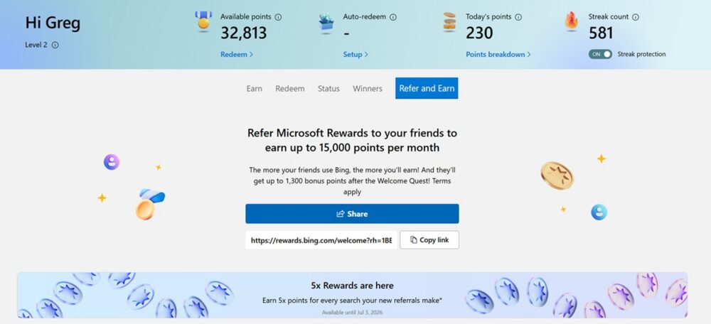 Microsoft Rewards Program Refer and Earn Gives You More Points
