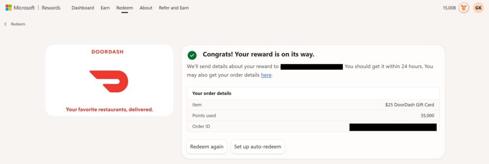 How to Redeem Microsoft Reward Points for a DoorDash Gift Card