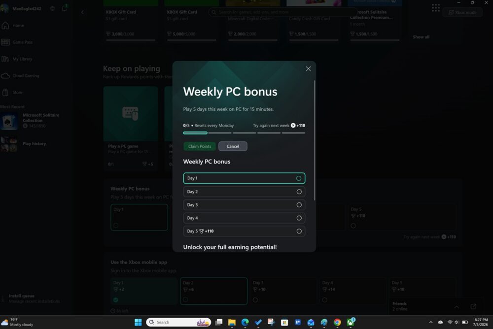 Weekly PC Bonus on Microsoft Rewards