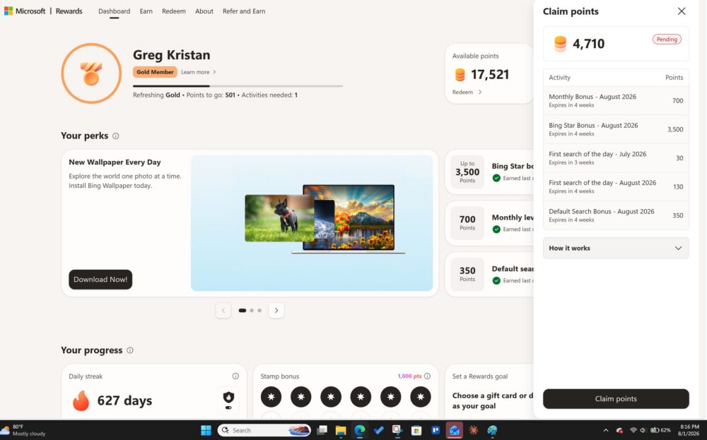 I Earned 4,710 Bing Star Bonus Microsoft Reward Points