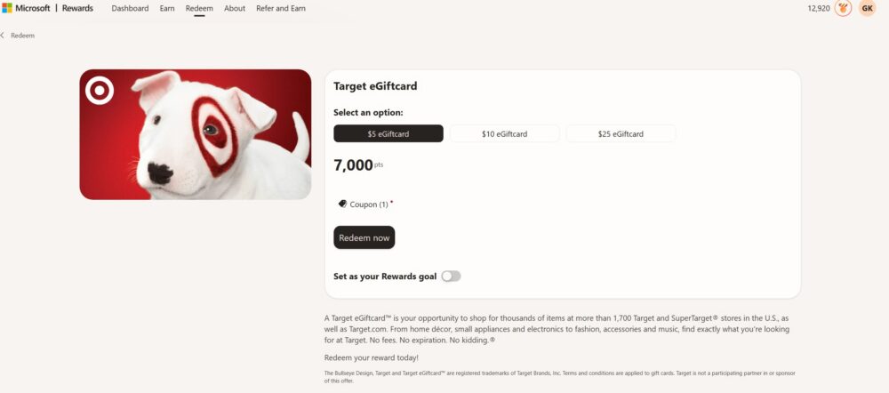 How to Earn a Target eGiftCard Through Microsoft Rewards
