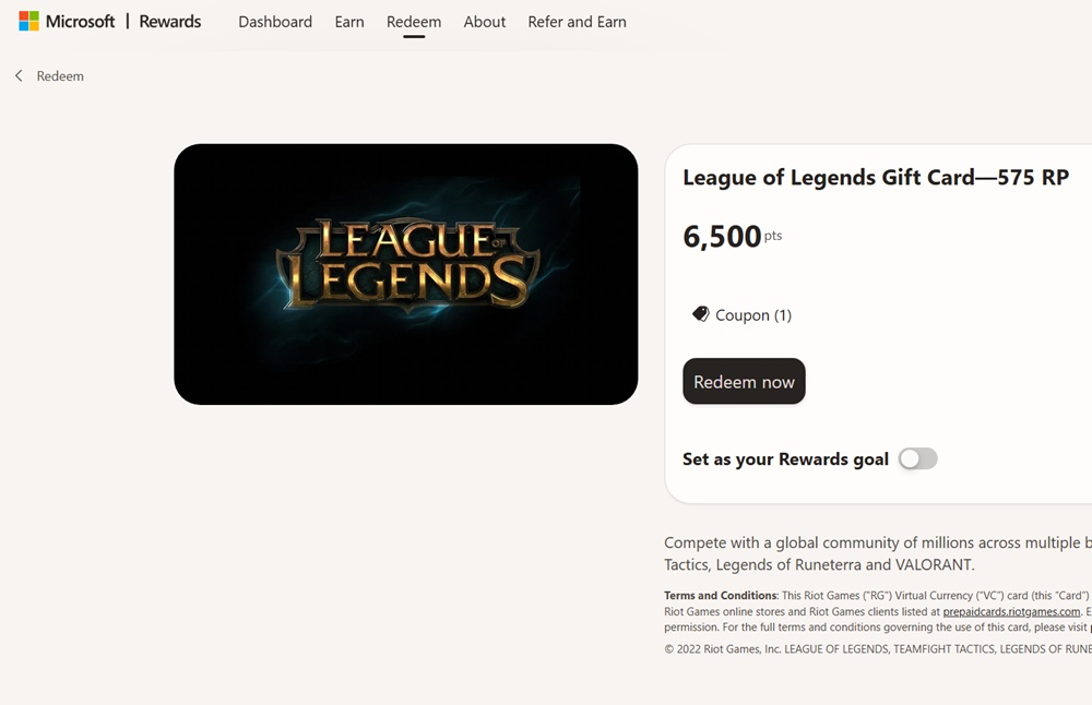 How to get League of Legends Gift Cards with MS Rewards