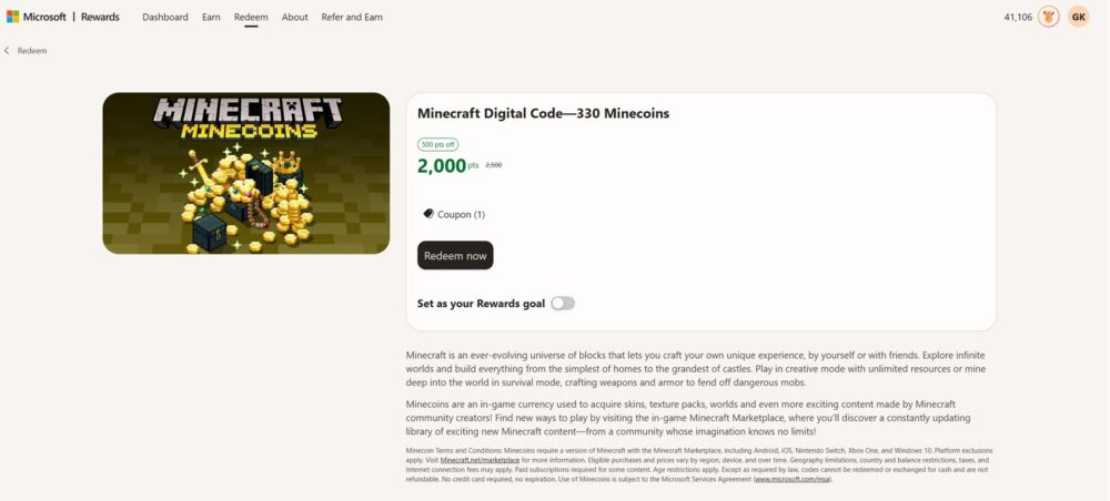 how to get minecraft gift cards through microsoft rewards