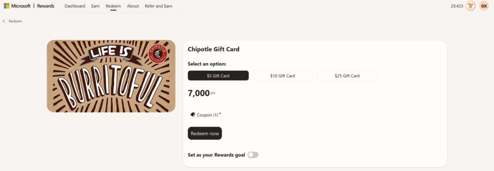 How to Get Chipotle Gift Cards Through Microsoft Rewards