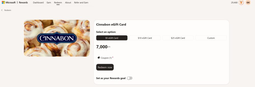 How to Get Cinnabon eGift Cards Through Microsoft Rewards